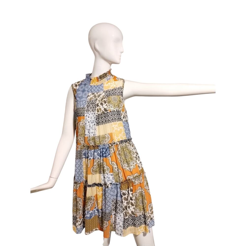 Ember Women's size Medium Patchwork Tiered Boho Hippie Flowy Smocked Dress